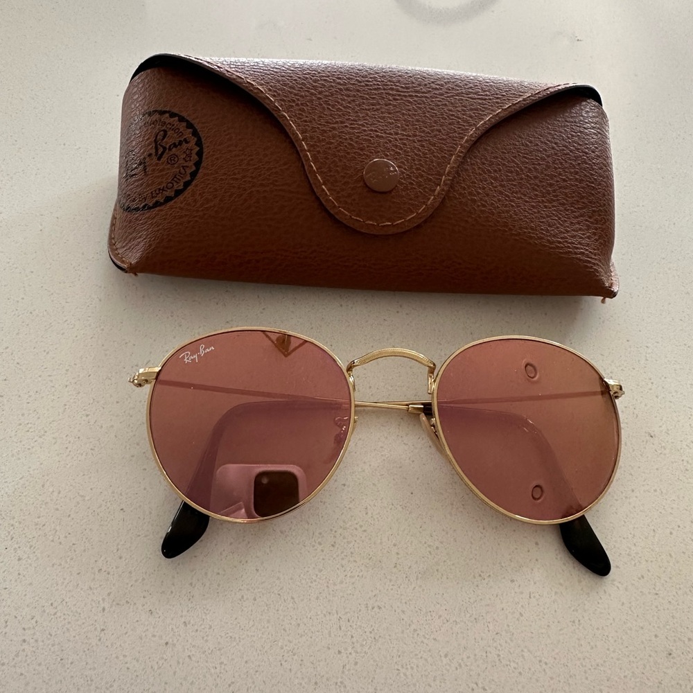 Ray-Ban Gold Sunglasses with Pink Lenses